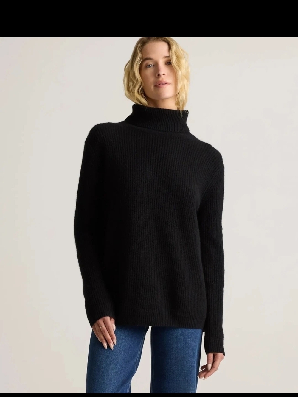 Quince Mongolian Cashmere Fisherman Turtleneck Sweater, Small, Black, NWT!